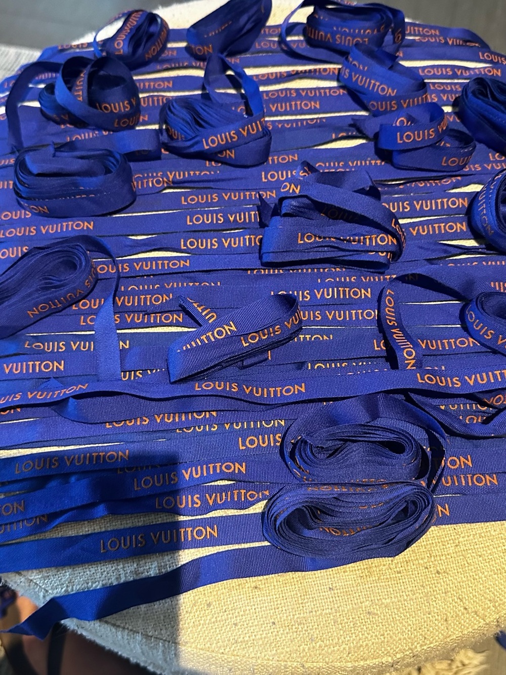 Authentic Louis Vuitton Royal Blue Ribbon w/gold logo pack with Gift Tags